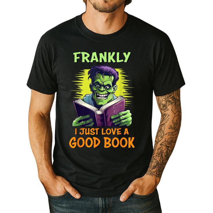 Halloween Teacher Librarian Frankenstein Reading Books Men's Casual T-Shirt