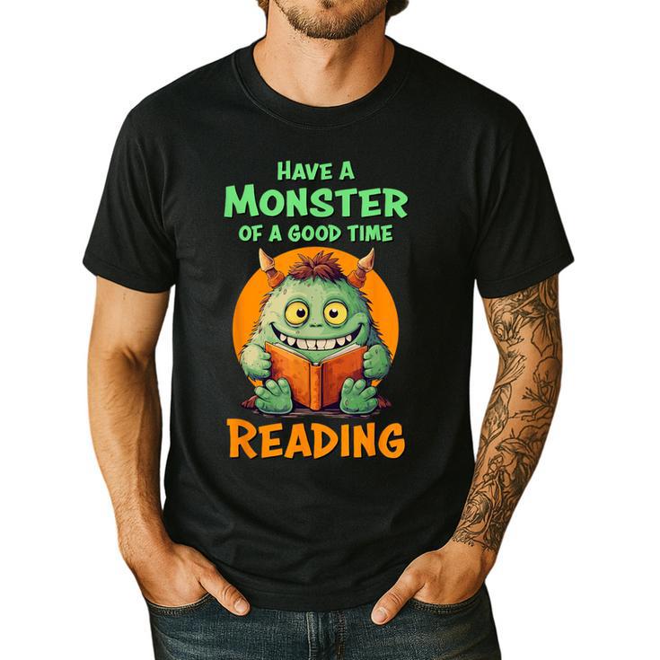 Halloween Teacher Librarian Monster Reading Books Men Women Kids Men's Casual T-Shirt