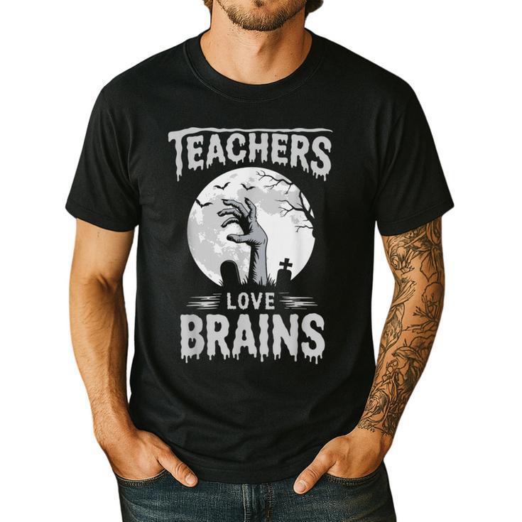 Halloween Teacher Tshirts Zombie Teachers Love Brains Men's Casual T-Shirt