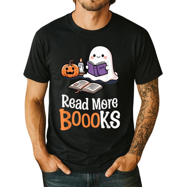 Halloween Teacher Women Cute Reading Ghost Read More Books Men's Casual T-Shirt