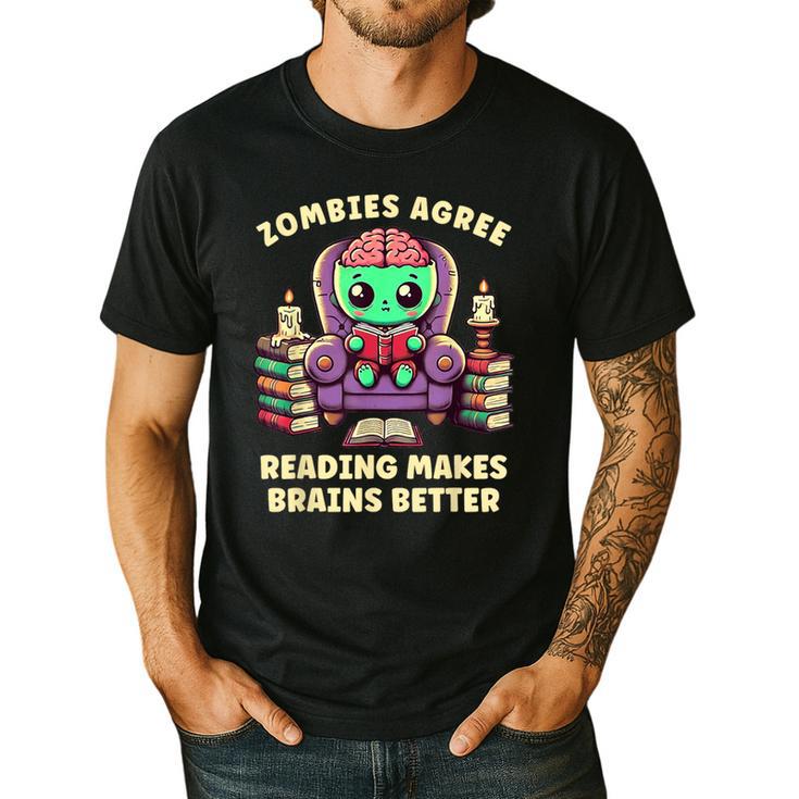 Halloween Teacher Zombie Reading Is Good For Brains Men's Casual T-Shirt