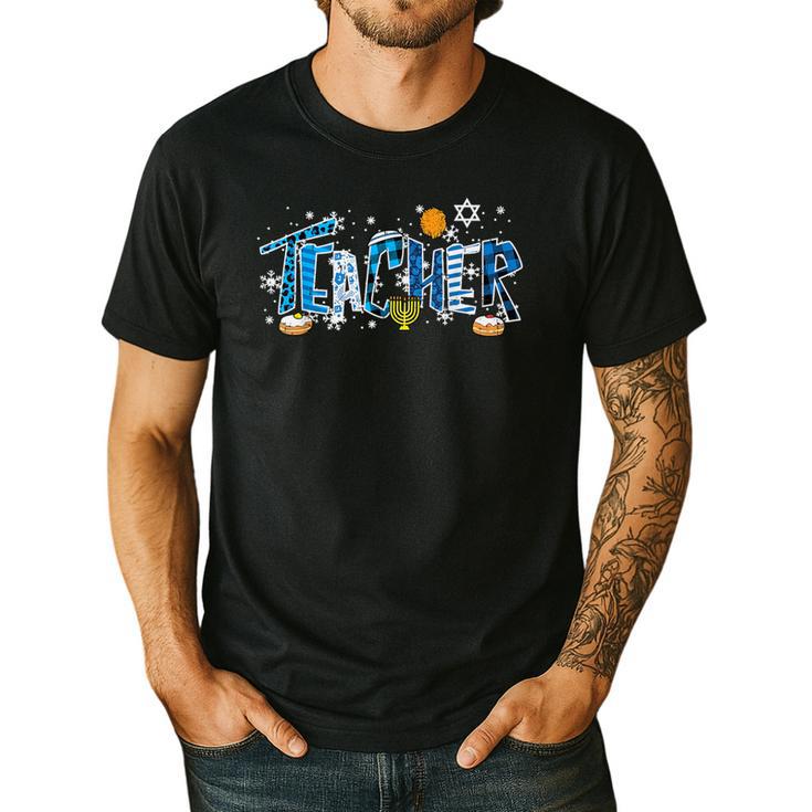 Hanukkah Leopard Plaid Teacher Chanukah Jewish Women Men Men's Casual T-Shirt