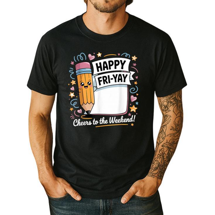 Happy Fri-Yay Teacher Fry Yay Friday Weekend Men's Casual T-Shirt
