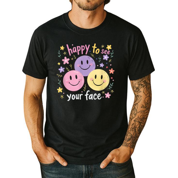 Happy To See Your Face Smile Face Teacher Back To School Men's Casual T-Shirt