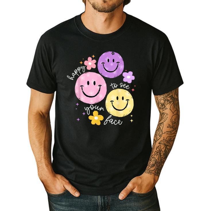 Happy To See Your Face Teacher Flower Back To School Men's Casual T-Shirt Happy To See Your Face Teacher Flower Back To School Men's Casual T-Shirt