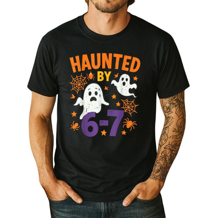 Haunted 67 Ghost Math Teacher Halloween Costume Math Pun Men's Casual T-Shirt