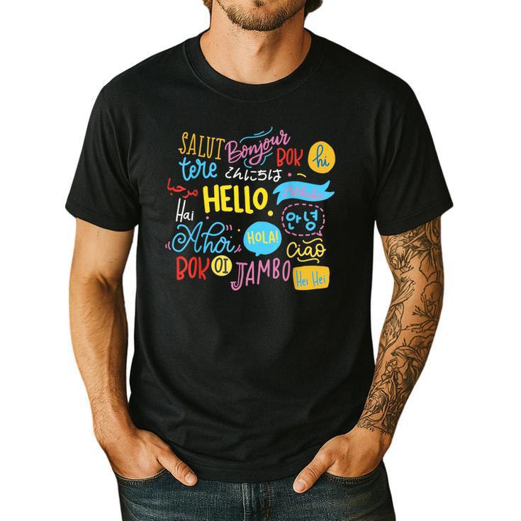 Hello Word In Different Languages Travel And Teacher Lover Men's Casual T-Shirt