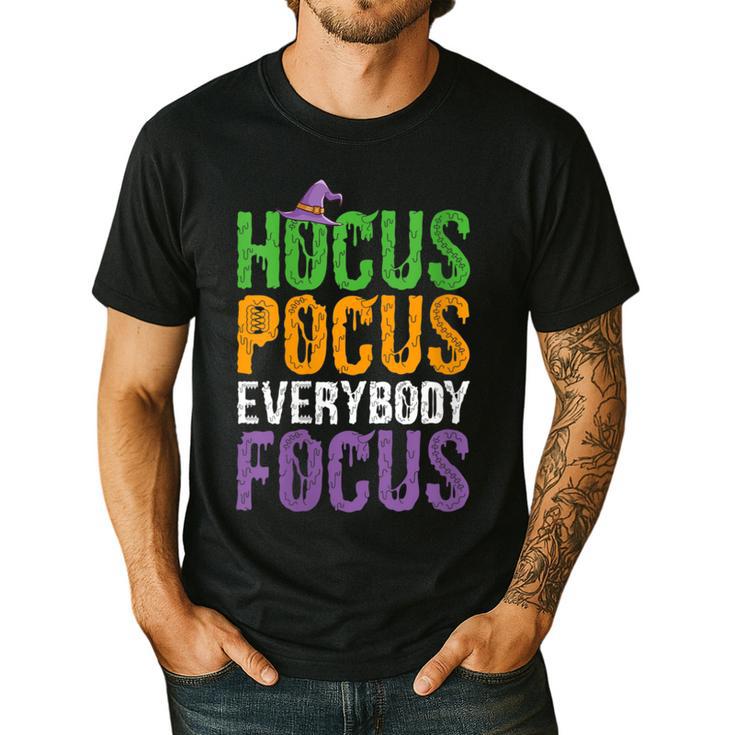 Hocus Pocus Everybody Focus Teacher Halloween Men's Casual T-Shirt