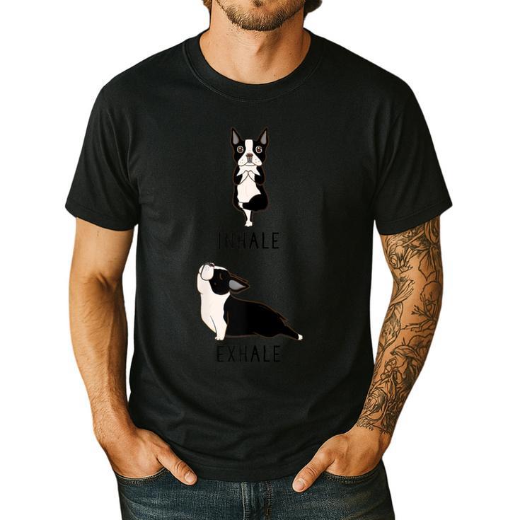 Inhale Exhale Yoga Boston Terrier Tshirt Men's Casual T-Shirt