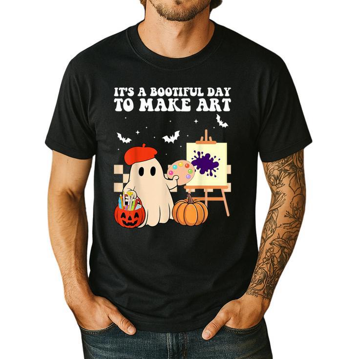 It's A Bootiful Day To Make Art Groovy Art Teacher Halloween Men's Casual T-Shirt