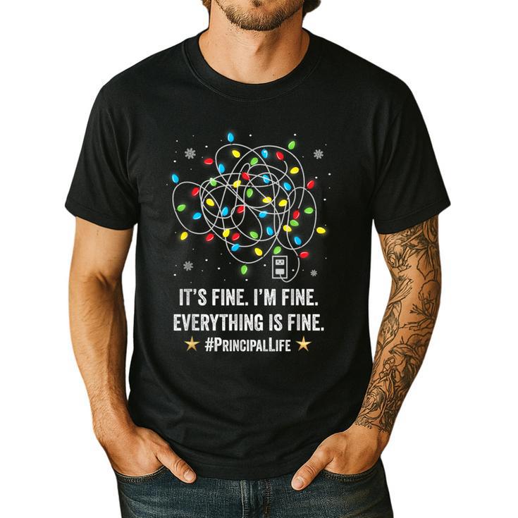 It's Fine I'm Fine Christmas Light Principal Teacher Xmas Men Women Men's Casual T-Shirt
