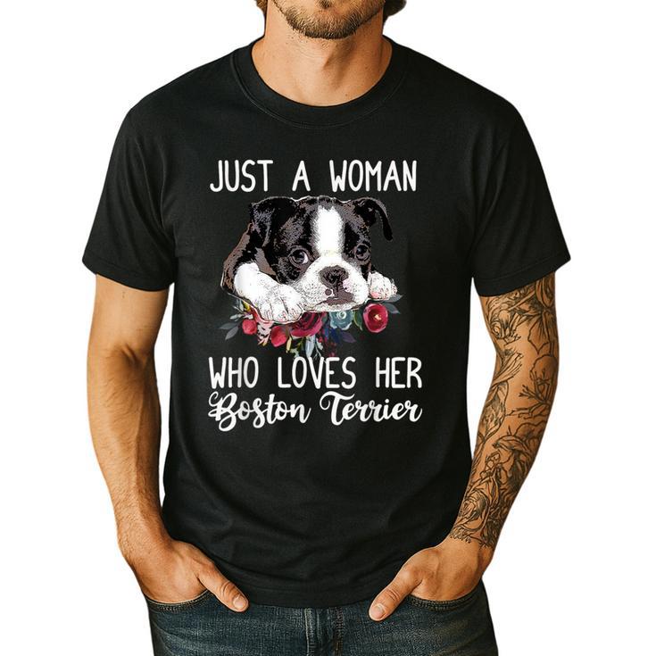 Just a Woman Who Loves Her Boston Terrier Cute Dog Mom Men's Casual T-Shirt