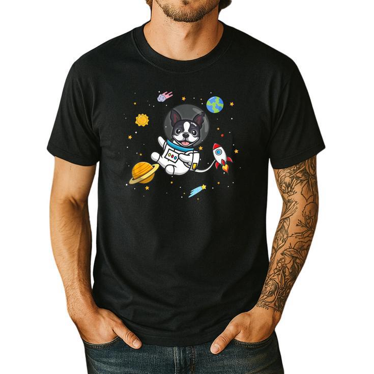 Kawaii Kids & Boys Astronaut Space Boston Terrier Dog Lover Men's Casual T-Shirt