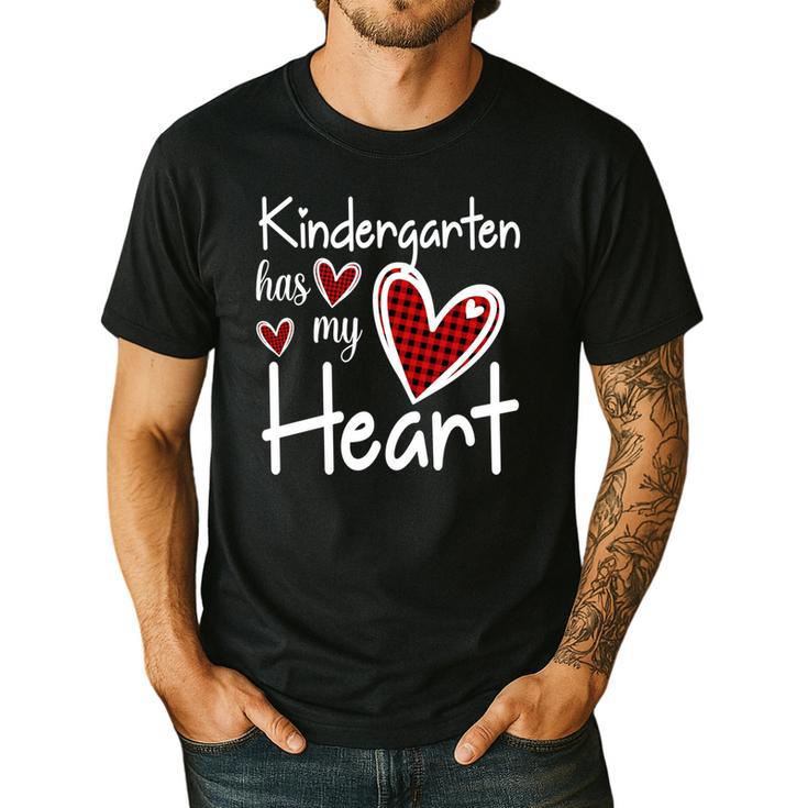 Kindergarten Has My Heart Buffalo Print Teacher Valentine Men's Casual T-Shirt Kindergarten Has My Heart Buffalo Print Teacher Valentine Men's Casual T-Shirt