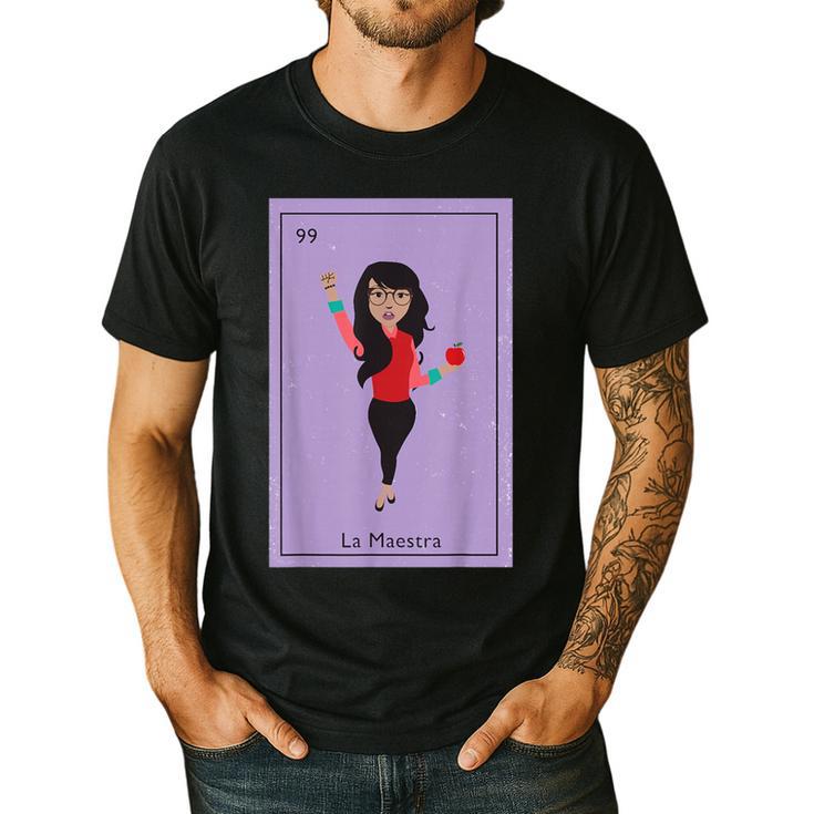 La Maestra Mexican Bingo Card Teacher Lottery Card Men's Casual T-Shirt