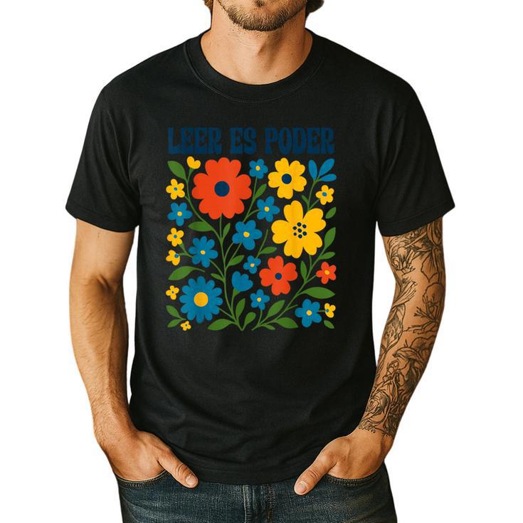 Leer Es Poder Cute Floral Boho Spanish Teacher Reading Men's Casual T-Shirt Leer Es Poder Cute Floral Boho Spanish Teacher Reading Men's Casual T-Shirt