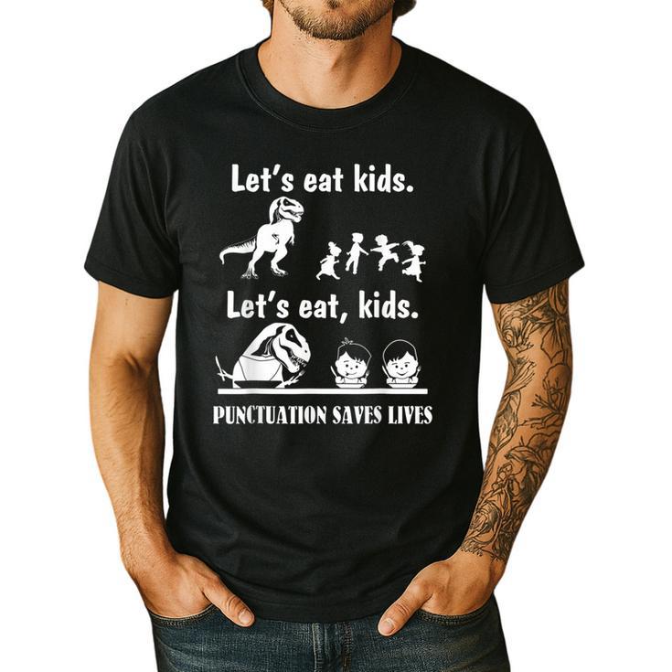 Let's Eat Kids Fun Dinosaurs Grammar Teacher Men's Casual T-Shirt