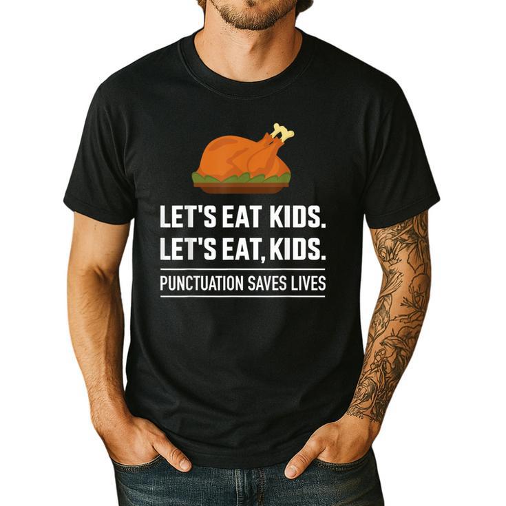 Let's Eat Kids Grammar For Thanksgiving Teacher Men's Casual T-Shirt