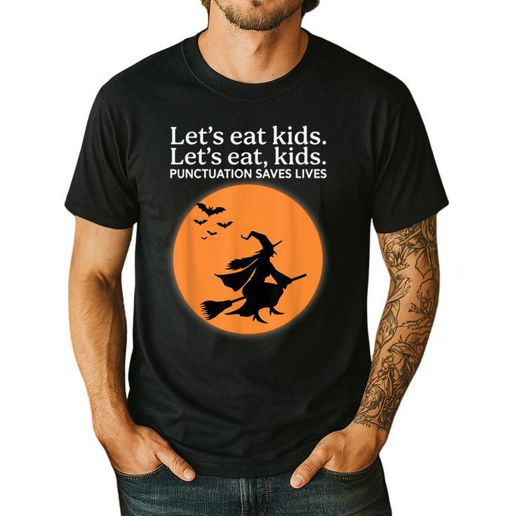 Let's Eat Kids Punctuation Saves Live Witch Grammar Teacher Men's Casual T-Shirt