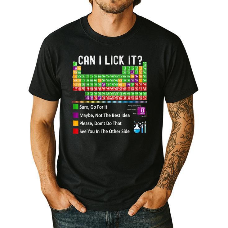 Can I Lick It Periodic Table Chart Science Teacher Cool Meme Men's Casual T-Shirt