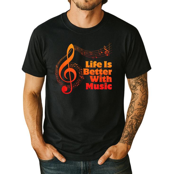 Life Is Better With Music Theory Musician Teacher Notes Clef Men's Casual T-Shirt