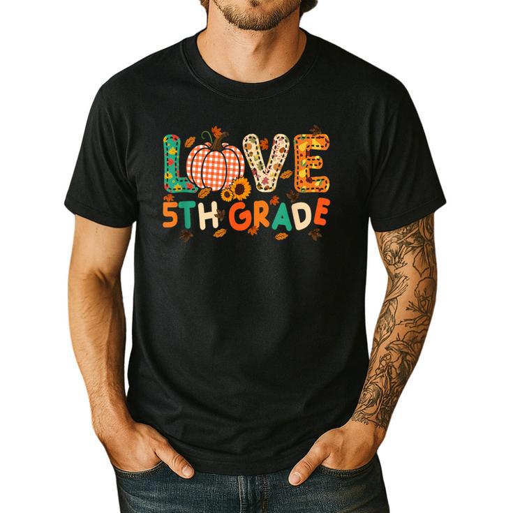 Love 5th Grade Thanksgiving Colorful Fall Leaves Teacher Men's Casual T-Shirt