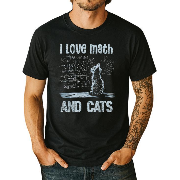 I Love Math And Cats Cat Lover Science Teacher Student Men's Casual T-Shirt