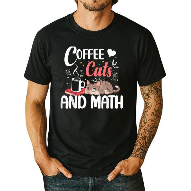 I Love Math Cats And Coffee Heart Mathematics Teacher Men's Casual T-Shirt