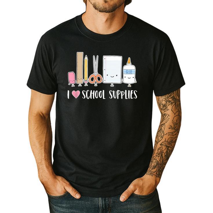 I Love School Supplies Teacher Shirt Men's Casual T-Shirt
