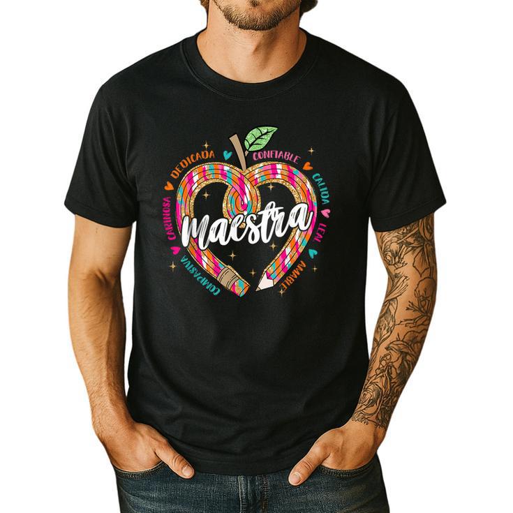 Maestra Pencil Spanish Teacher Bilingual 100 Days Of School Men's Casual T-Shirt