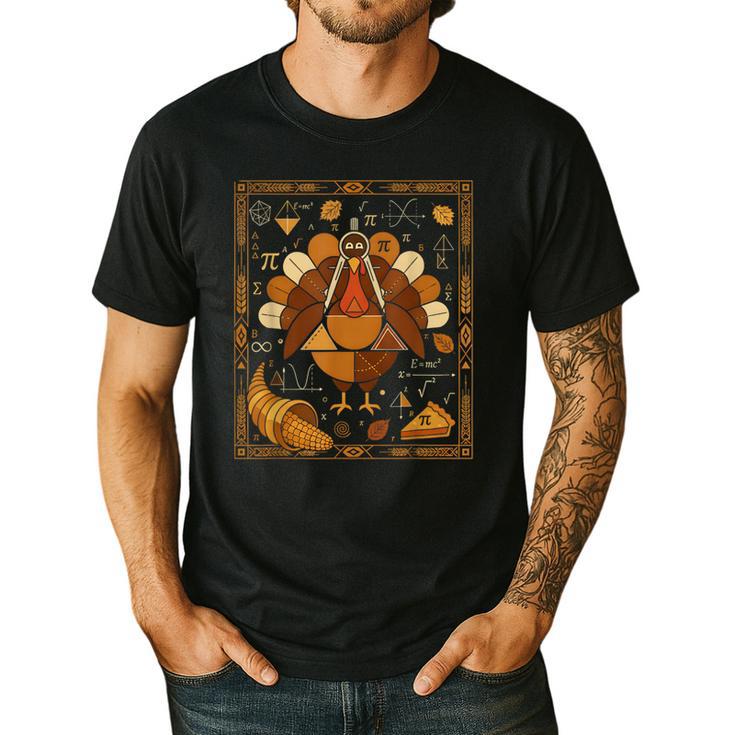 Math Turkey Teacher Thanksgiving Geometric Pi Equation Men's Casual T-Shirt