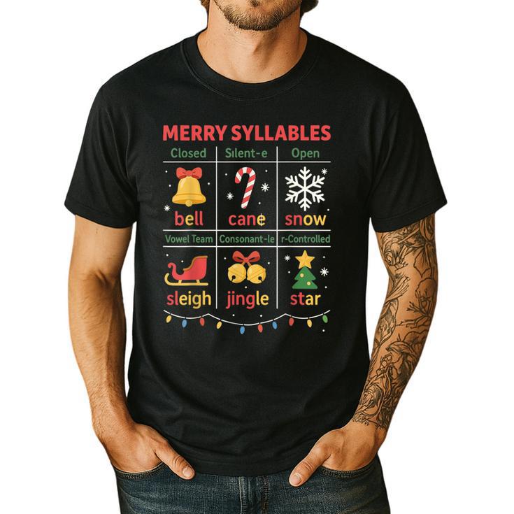 Merry Syllables Teacher Christmas Educational Kids Men's Casual T-Shirt