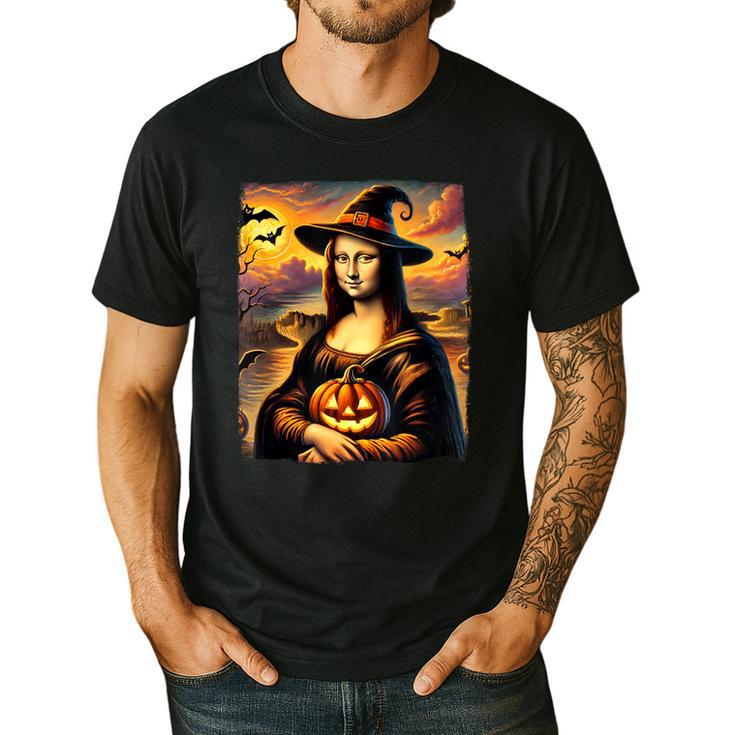 Mona Lisa Pumpkin Halloween Art Teacher Witchy Women Kids Men's Casual T-Shirt