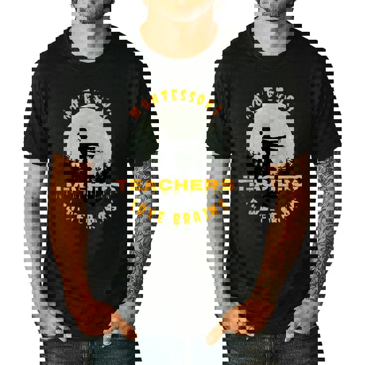 Montessori Teachers Love Brains Halloween Novelty Men Women Men&#x27;s Casual T-Shirt