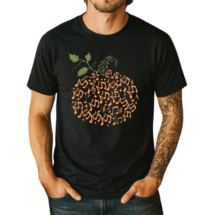 Music Notes Pumpkin Fall Music Teacher Autumn Halloween Men's Casual T-Shirt