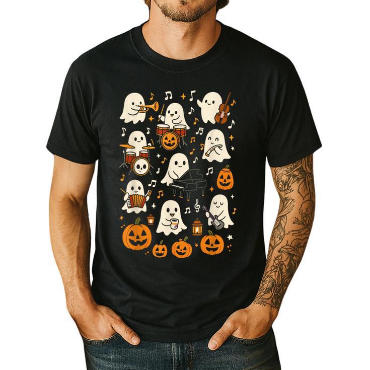 Music Teacher Orchestra Shirt Spooky Halloween Ghost Band Men's Casual T-Shirt
