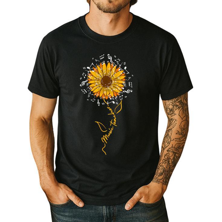 Music Teacher Shirt Sunflower Music Notes Musician Singer Men's Casual T-Shirt