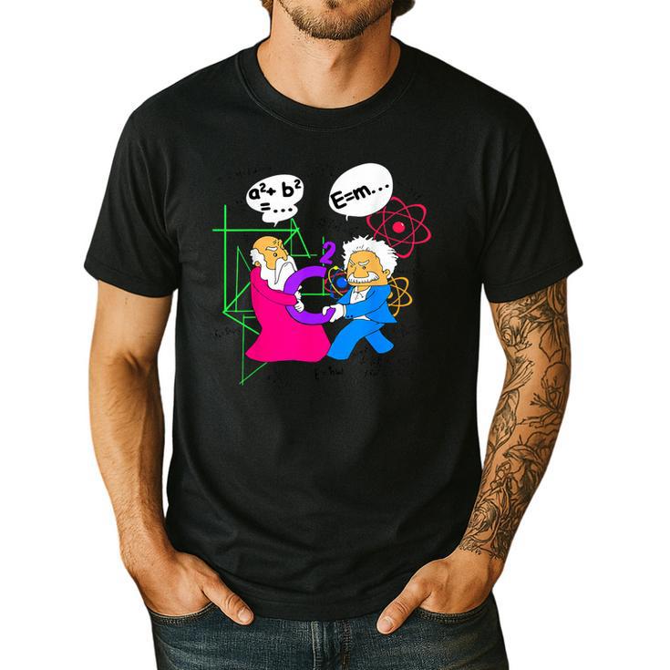 Nerdy Pythagoras Fighting Over C Squared Math Teacher Men's Casual T-Shirt