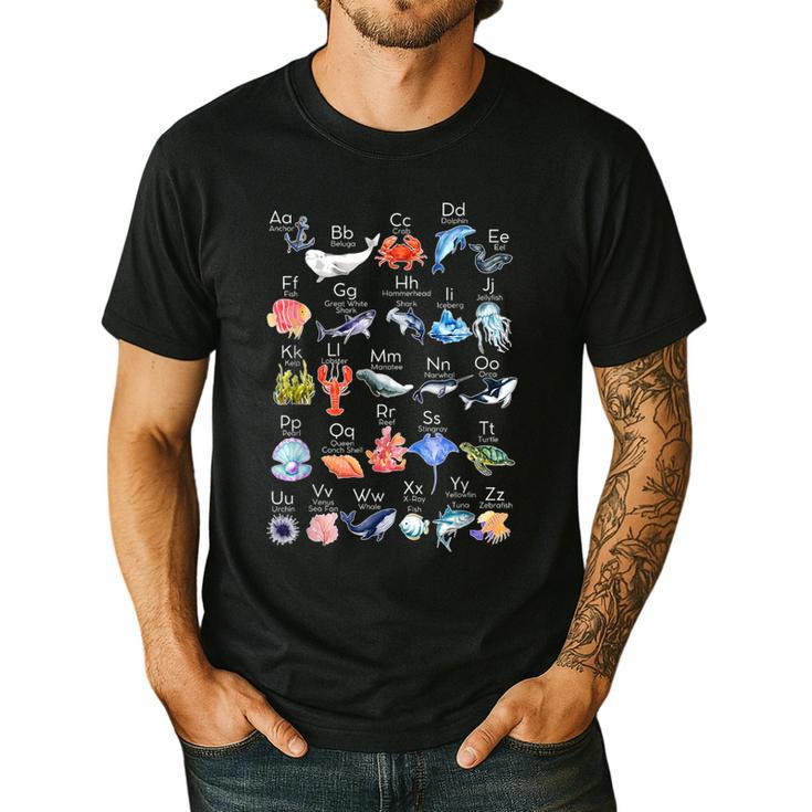 Ocean Animals Alphabet Cute Sea Life ABC Marine Kids Teacher Men's Casual T-Shirt