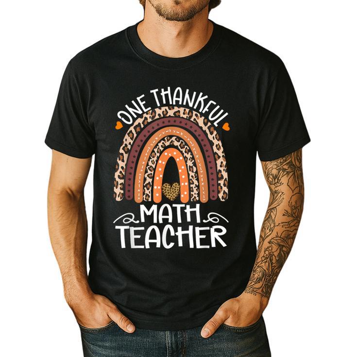 One Thankful Math Teacher Leopard Rainbow Thanksgiving Men's Casual T-Shirt