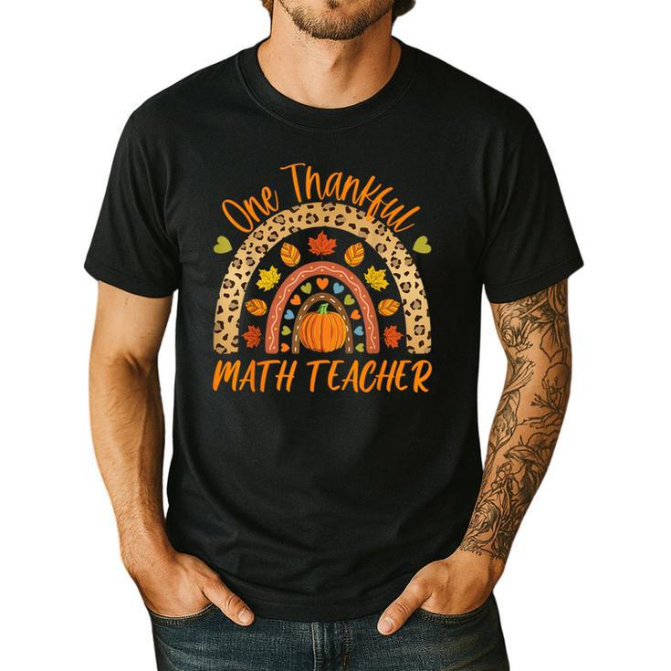 One Thankful Math Teacher Thanksgiving Autumn Fall Rainbow Men's Casual T-Shirt