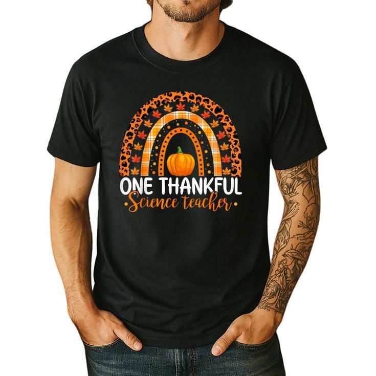One Thankful Science Teacher Rainbow Boho Fall Thanksgiving Men's Casual T-Shirt