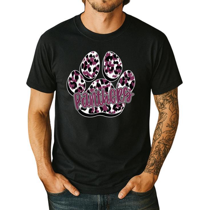 Panthers Paw Print Leopard Maroon Panther Pride Teacher Men's Casual T-Shirt