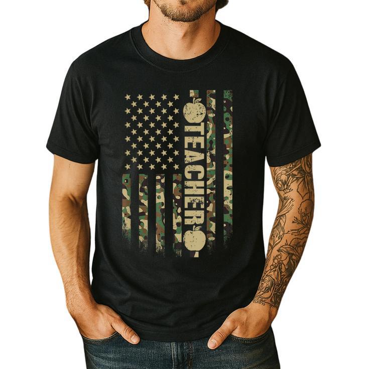 Patriotic Teacher American Flag Camouflage 4th Of July Camo Men's Casual T-Shirt