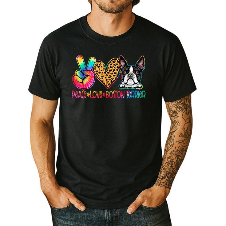Peace Love Boston Terrier Tie Dye Dog Lover For Men Women Girls Kids Men's Casual T-Shirt