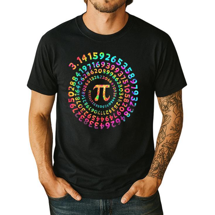 Pi Day Math Teacher Tie Dye Spiral Pi 314 Pi Day Men's Casual T-Shirt