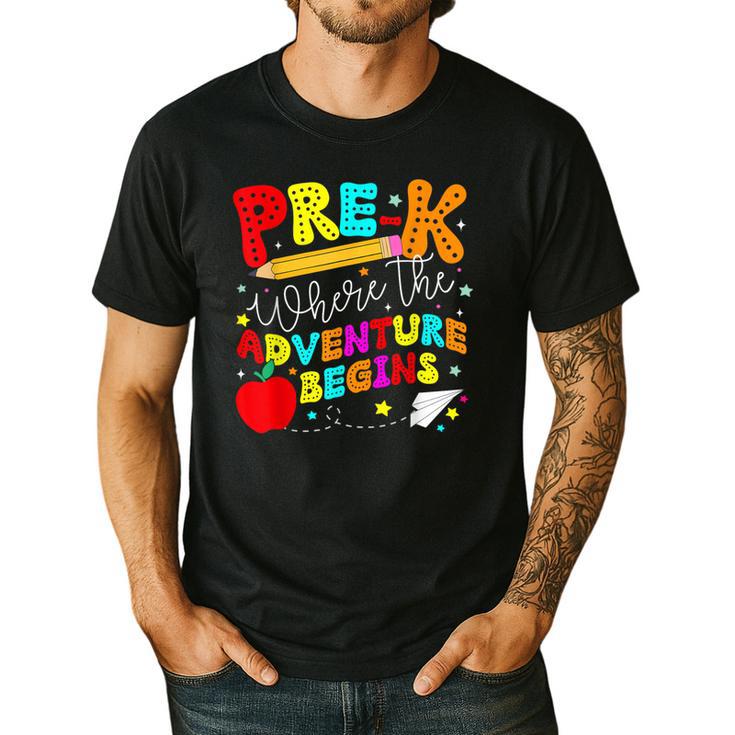 Pre-k Where The Adventure Begins First Day Of Prek Teacher Men's Casual T-Shirt