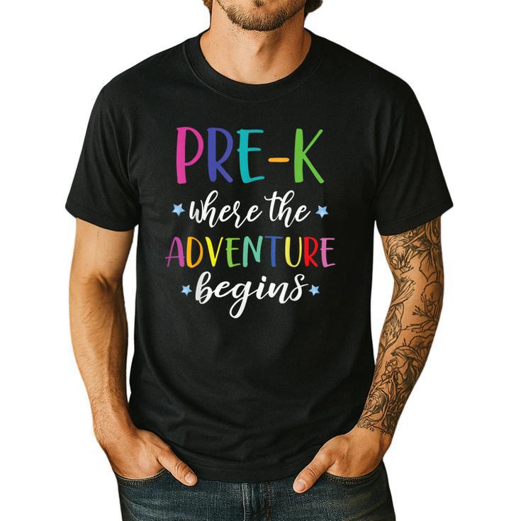 Pre-K Teacher Adventure Begins First Day Preschool Teachers Men's Casual T-Shirt