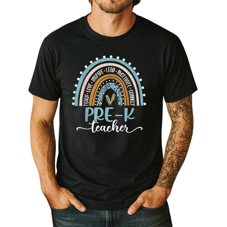 Pre-K Teacher Leopard Boho Rainbow Back To School Men's Casual T-Shirt