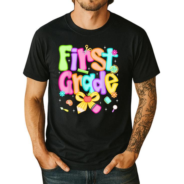 Preppy First Grade Back To School 1st Grade Teacher Girl Kid Men's Casual T-Shirt